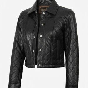 Mirlzar Women’s Black Quilted Cropped Leather Jacket