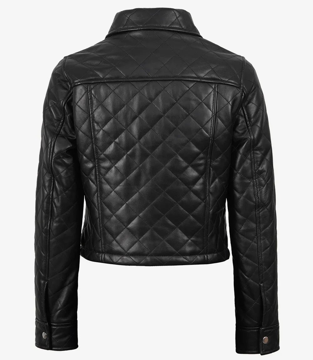 Mirlzar Women’s Black Quilted Cropped Leather Jacket 1
