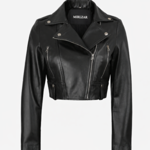 Mirlzar Women’s Cropped Black Lambskin Leather Biker Jacket – Slim Moto Fit