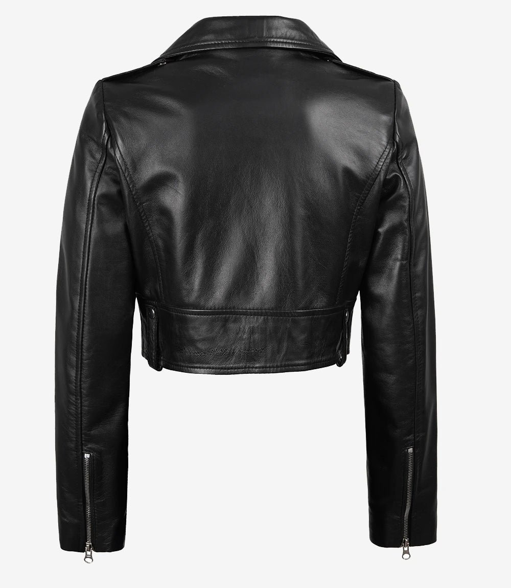 Mirlzar Women’s Cropped Black Lambskin Leather Biker Jacket – Slim Moto Fit 1