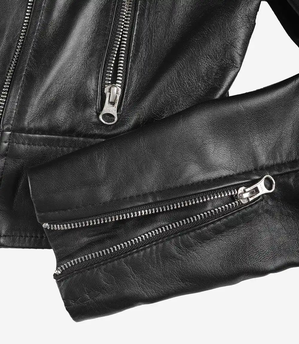 Mirlzar Women’s Cropped Black Lambskin Leather Biker Jacket – Slim Moto Fit 2