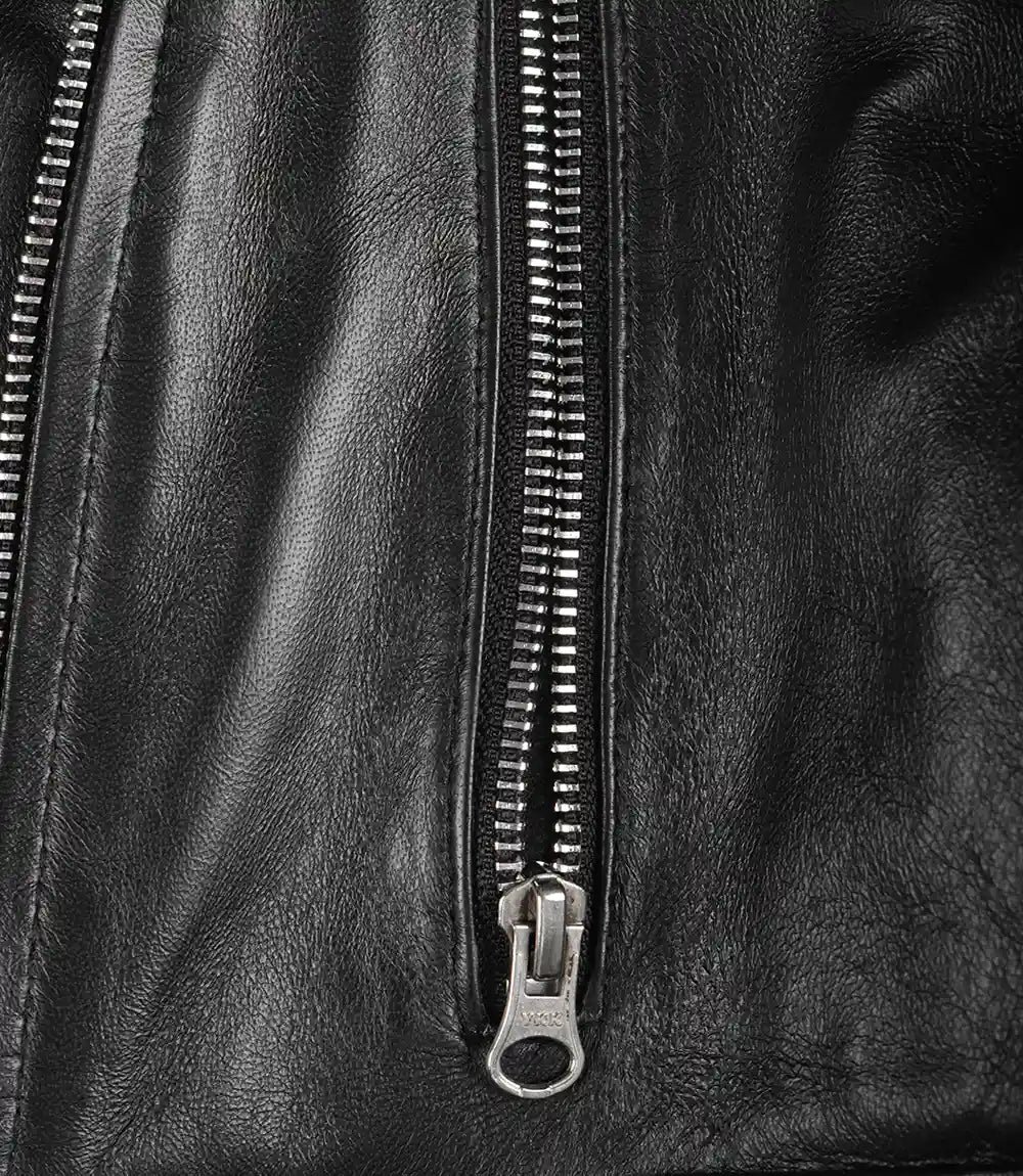Mirlzar Women’s Cropped Black Lambskin Leather Biker Jacket – Slim Moto Fit 3