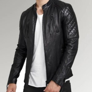 Mirlzar | Men's Diamond Quilted Black Leather Biker Jacket