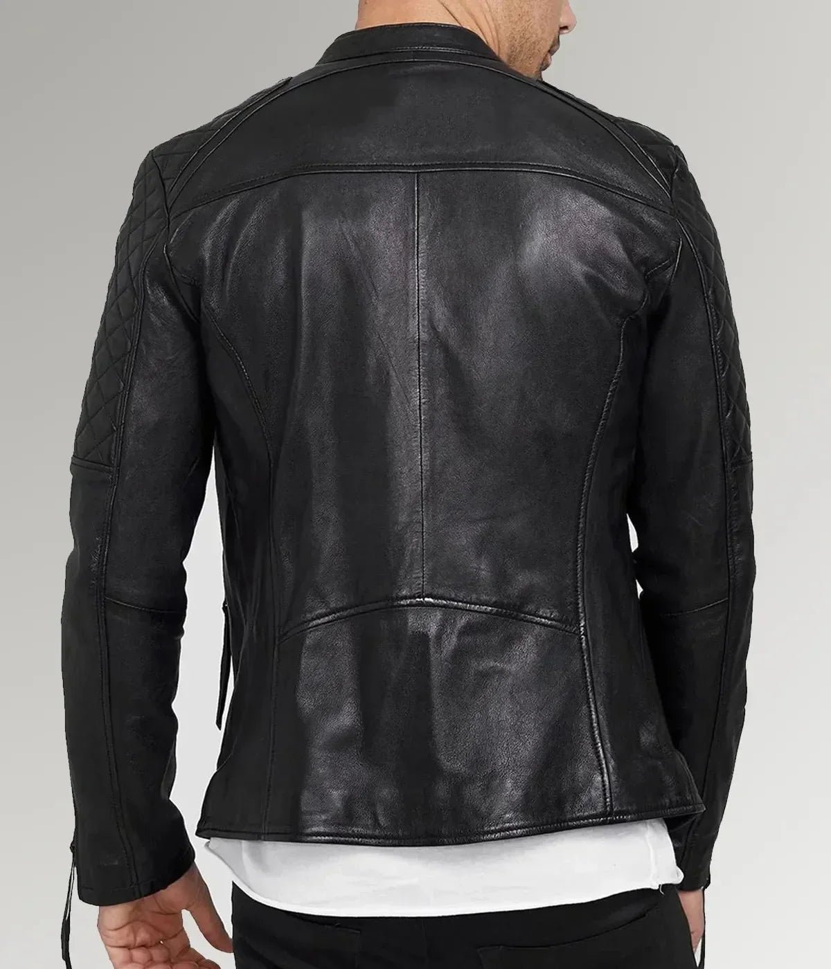 Mirlzar | Men's Diamond Quilted Black Leather Biker Jacket - Image 2