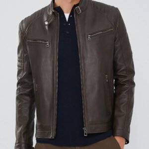 Mirlzar | Men's Dark Brown Zipper Leather Biker Jacket