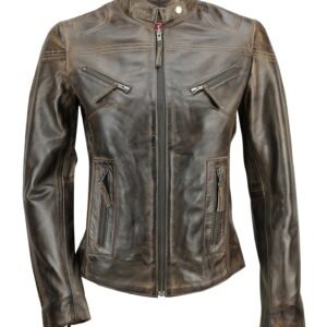Retro Leather Biker Jacket Brown