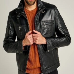 Mirlzar Rockafella | Men's Black Sheepskin Leather Biker Jacket