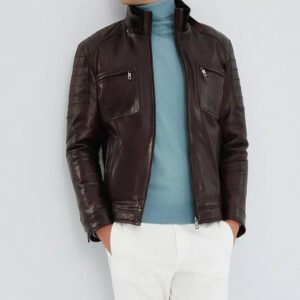 Mirlzar | Men's Claret Quilted Leather Biker Jacket
