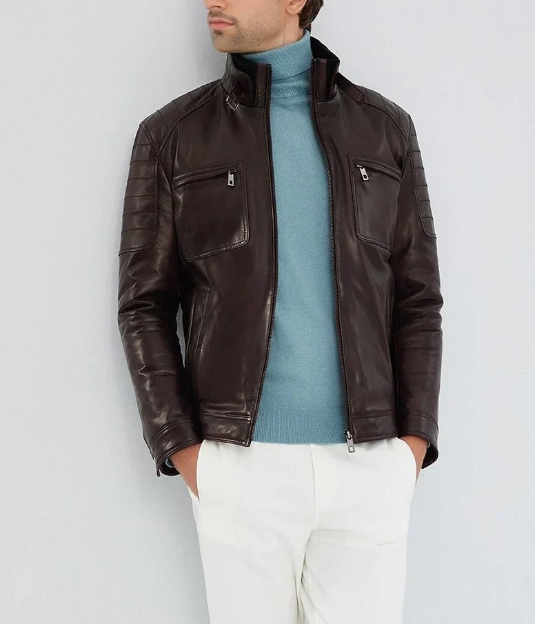 Mirlzar | Men's Claret Quilted Leather Biker Jacket