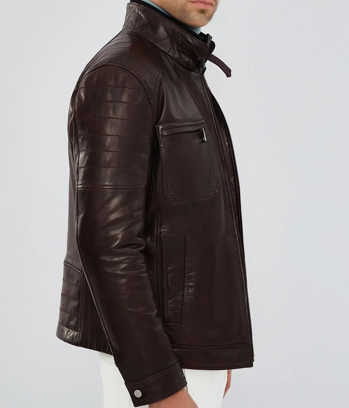 Mirlzar | Men's Claret Quilted Leather Biker Jacket - Image 2