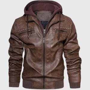 MIRLZAR Rommy Men’s Brown Hooded Leather Bomber Jacket – Classic Winter Streetwear Edition