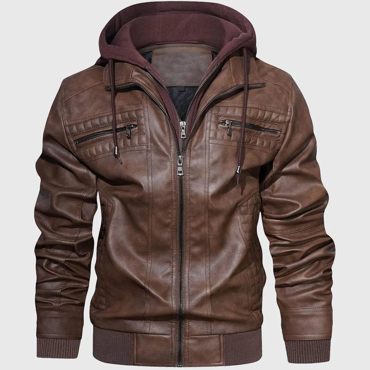 MIRLZAR Rommy Men’s Brown Hooded Leather Bomber Jacket – Classic Winter Streetwear Edition