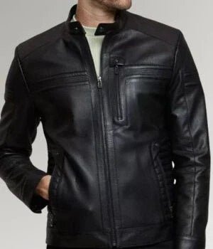 Mirlzar pard | Men's Cafe Racer Black Leather Jacket - Image 2