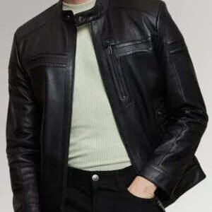 Mirlzar pard | Men's Cafe Racer Black Leather Jacket