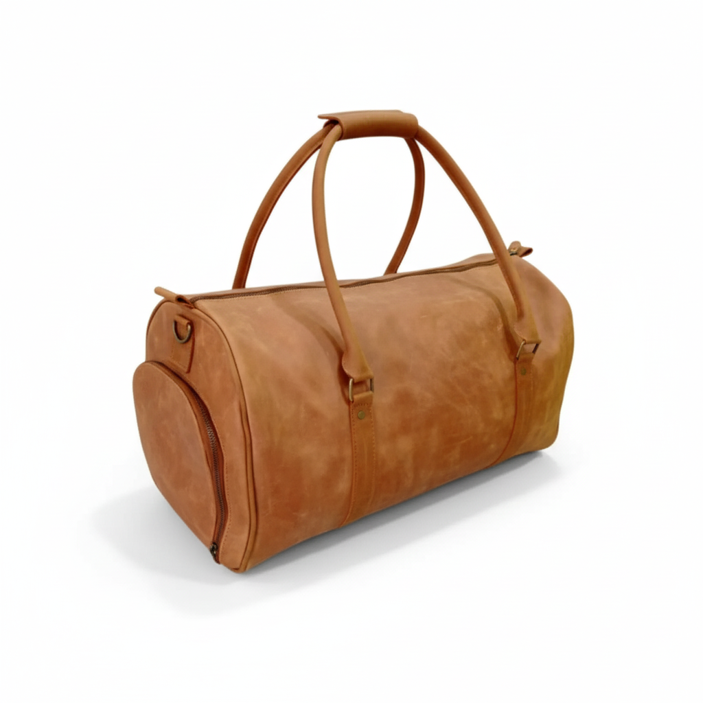Tan Full-Grain Leather Duffel Bag with Shoe Compartment – Mirlzar 2