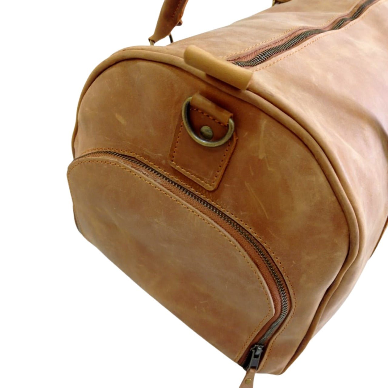 Tan Full-Grain Leather Duffel Bag with Shoe Compartment – Mirlzar 4