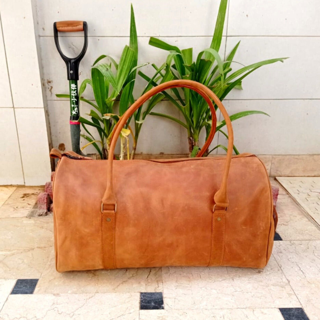 Tan Full-Grain Leather Duffel Bag with Shoe Compartment – Mirlzar 6