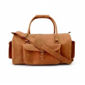 Tan Leather Travel Duffel Bag 1