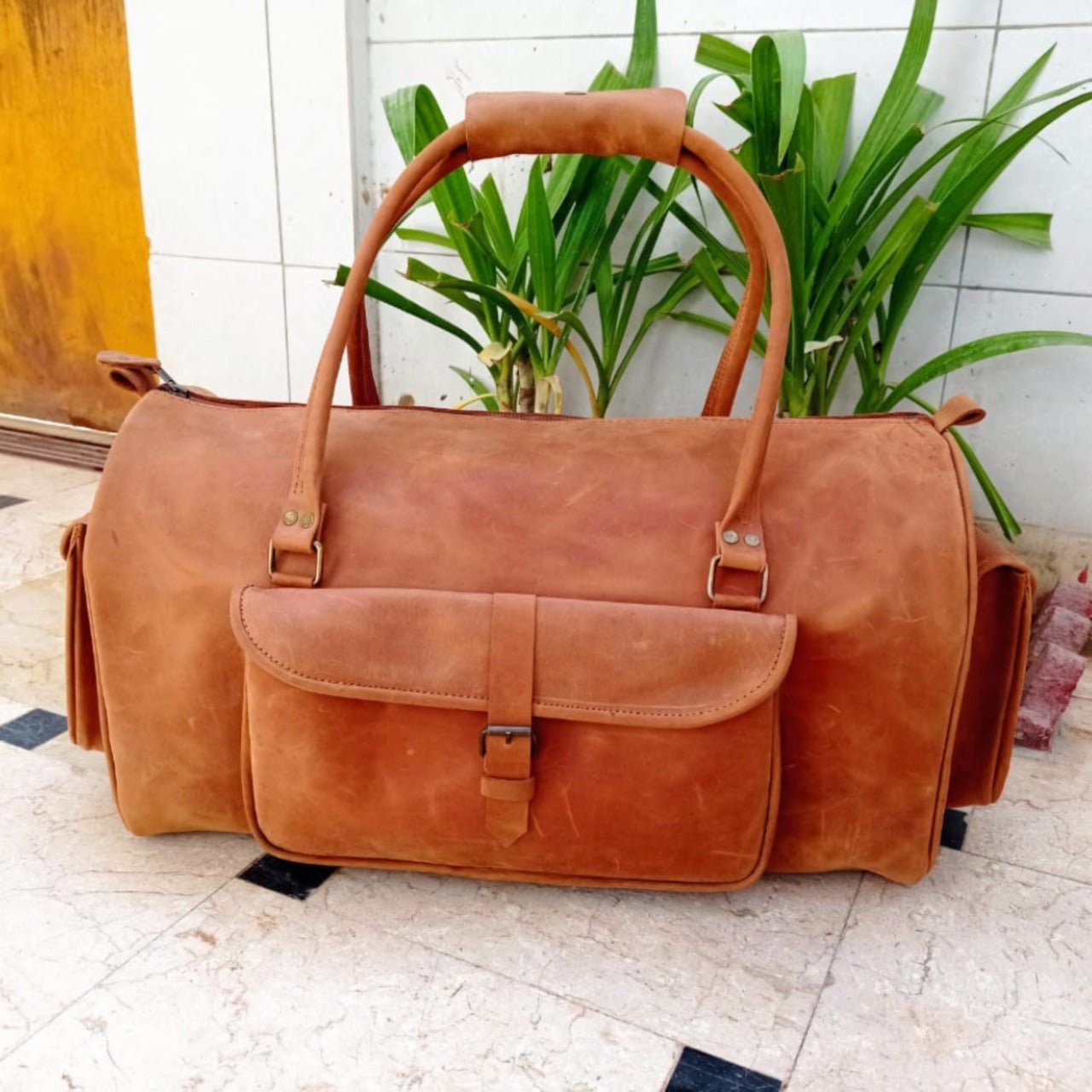 Tan Leather Travel Duffel Bag4