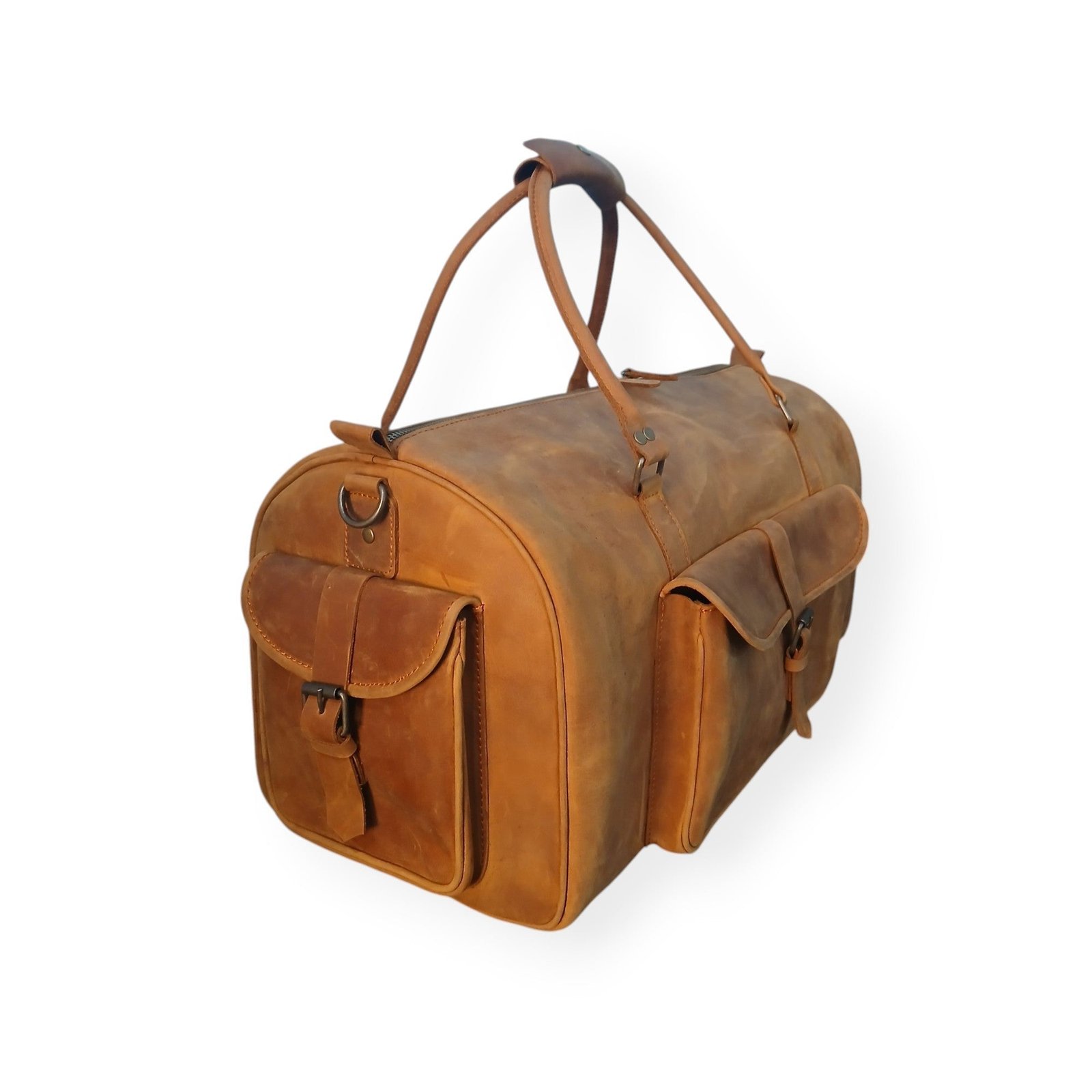 Tan Leather Travel Duffel Bag 7