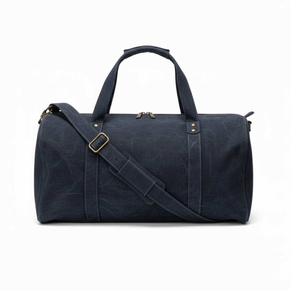Mirlzar Navy Full-Grain Leather Duffel Bag