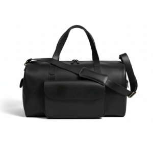 Mirlzar Premium Black Full-Grain Pull-Up Leather Duffel Bag
