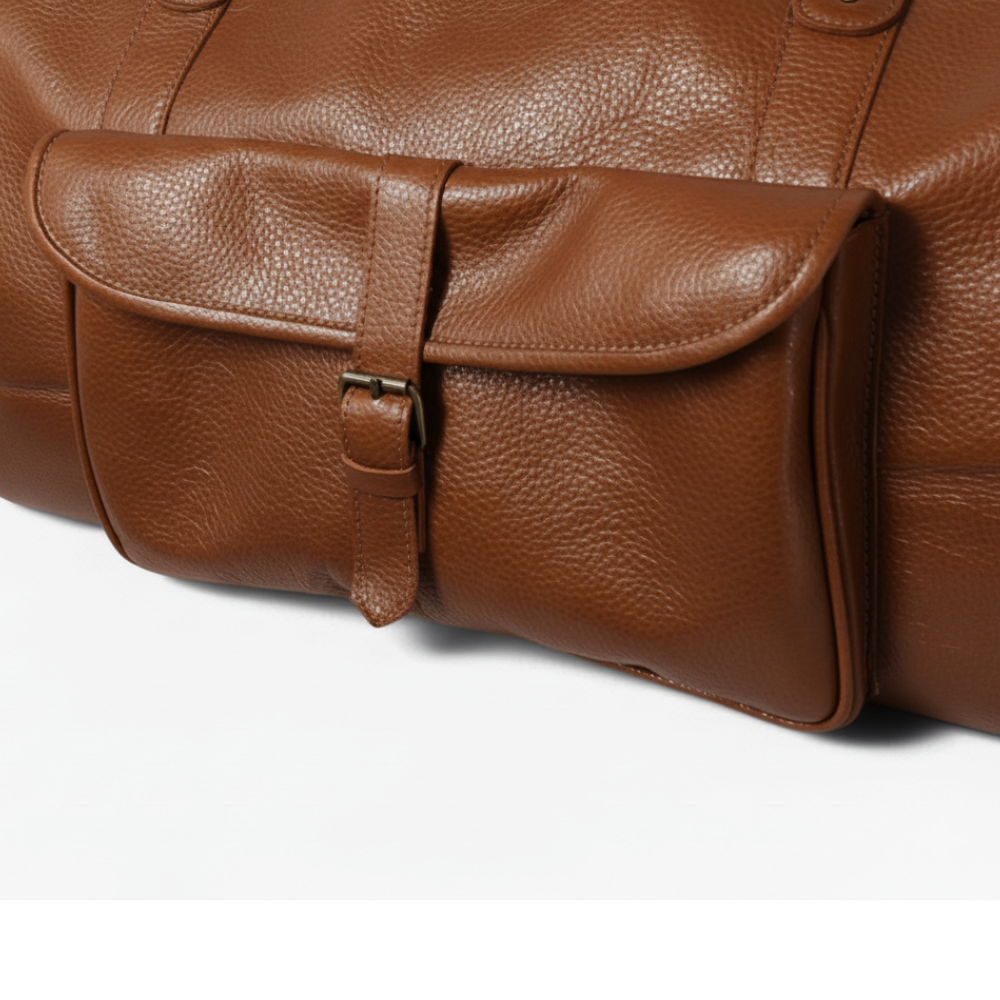 Mirlzar Softy Tan Full-Grain Leather Duffel Bag - Image 6