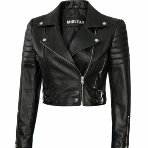 Women's Black Cropped Asymmetrical Leather Moto Jacket – Real Lambskin