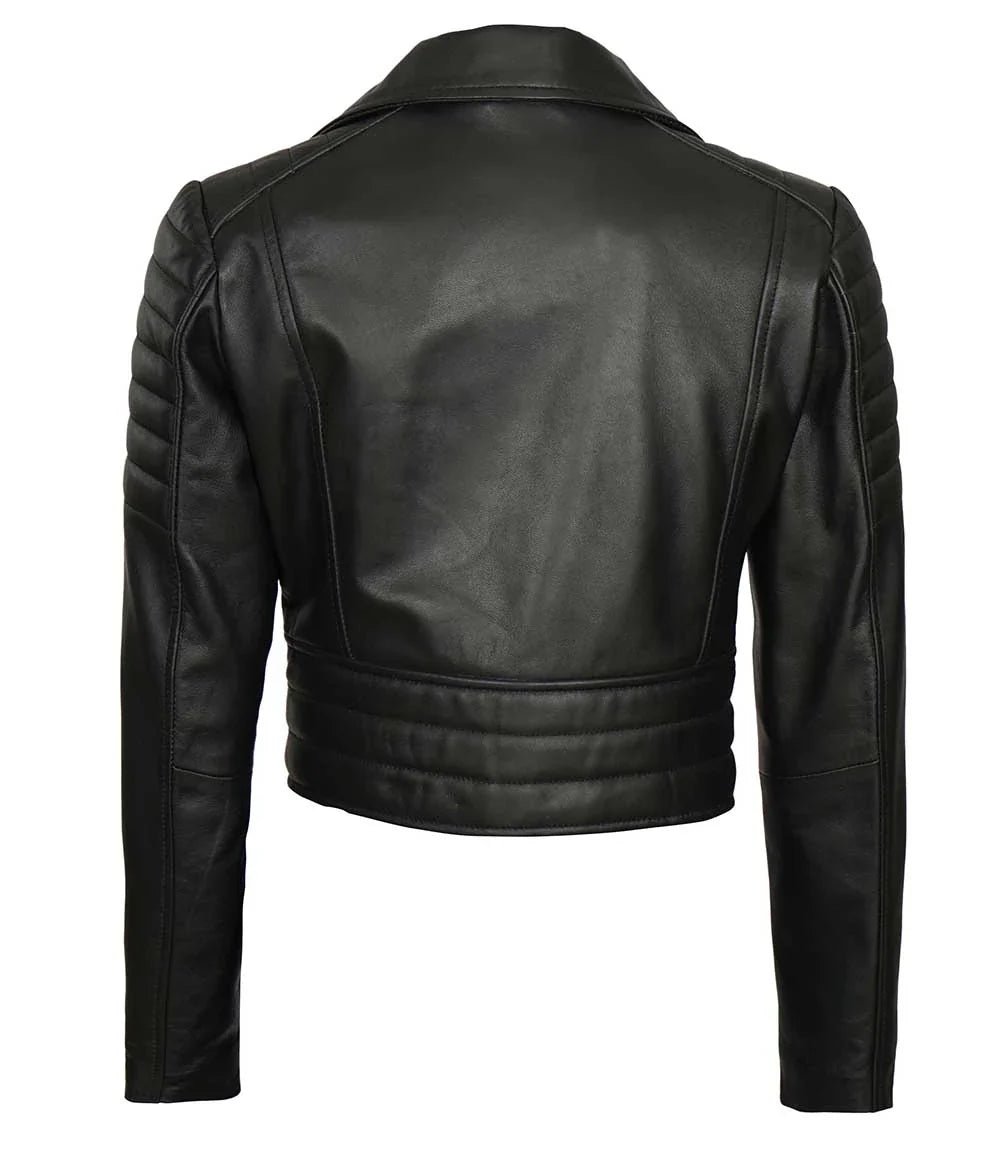 Women's Black Cropped Asymmetrical Leather Moto Jacket – Real Lambskin 1
