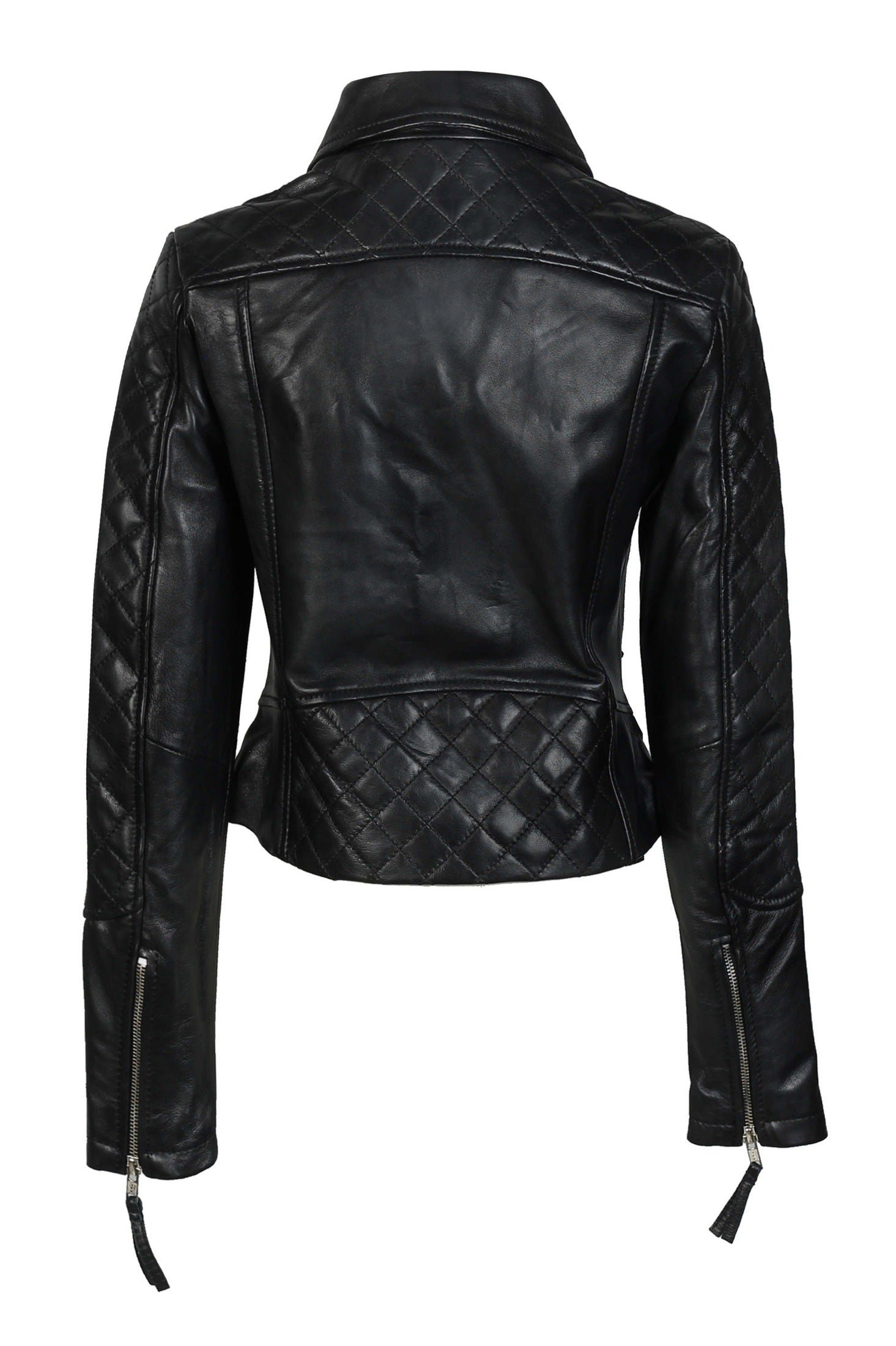 Women’s Black Vintage Biker Leather Jacket back