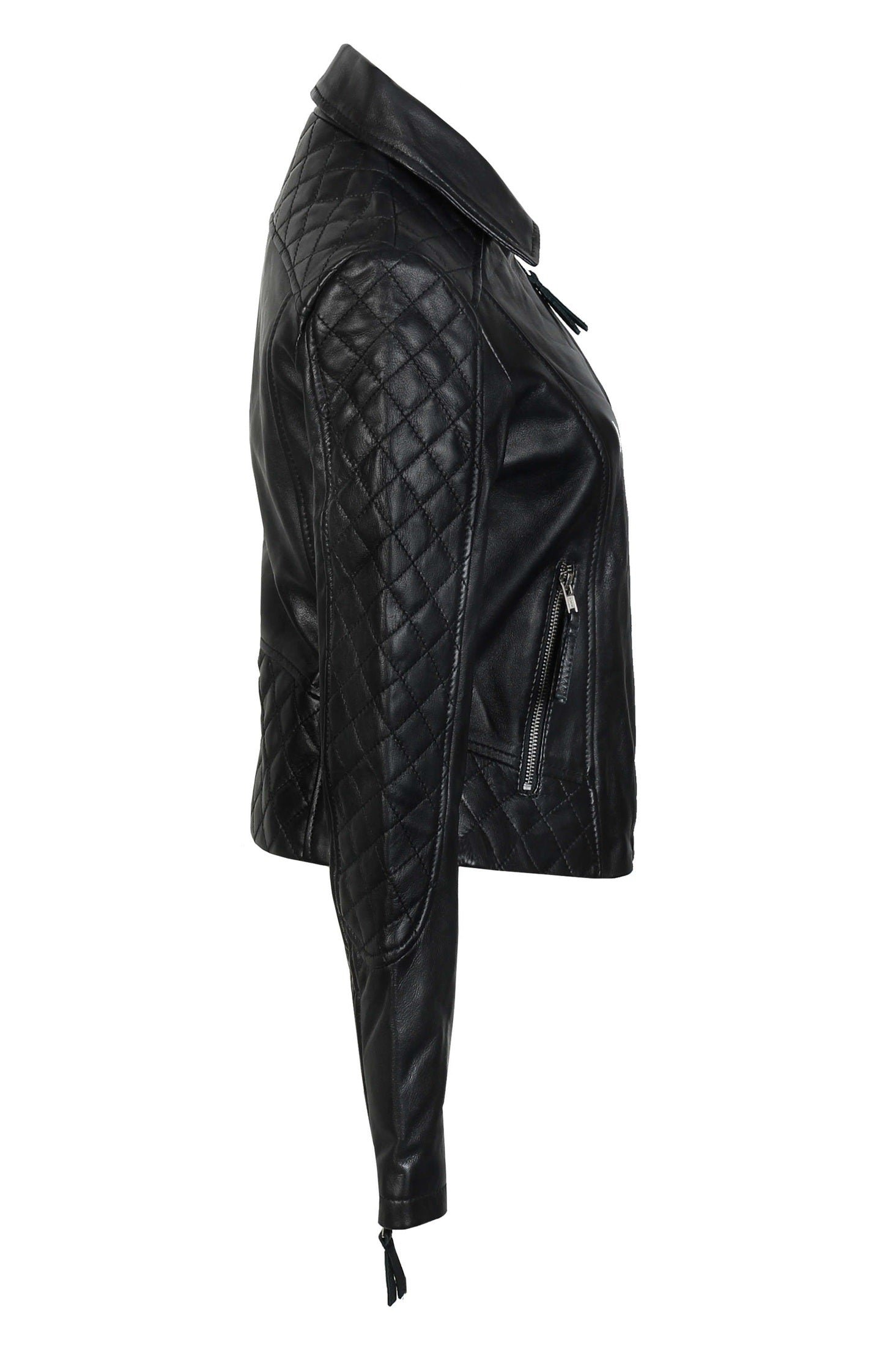 Women’s Black Vintage Biker Leather Jacket side