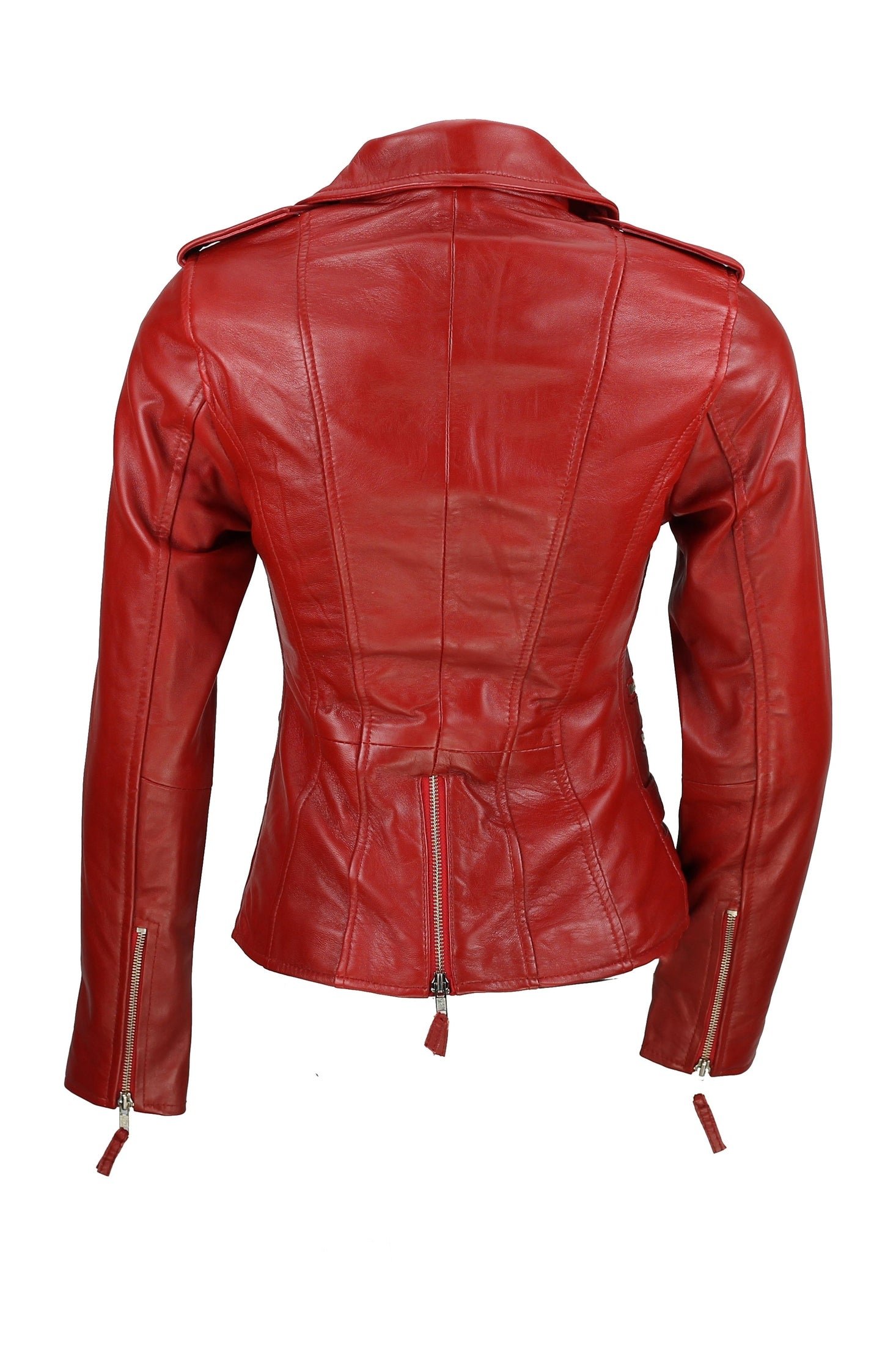 Women’s Buckle Detail Leather Biker Jacket back