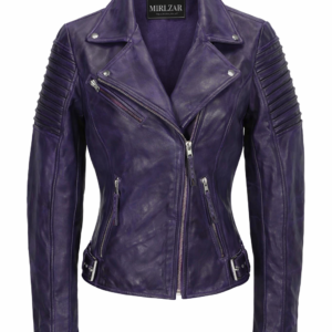 Women’s Purple Retro Leather Biker Jacket 