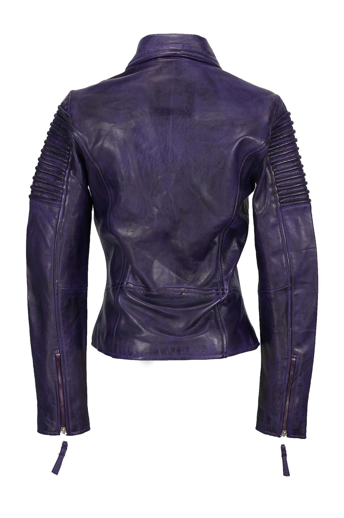 Women’s Purple Retro Leather Biker Jacket back
