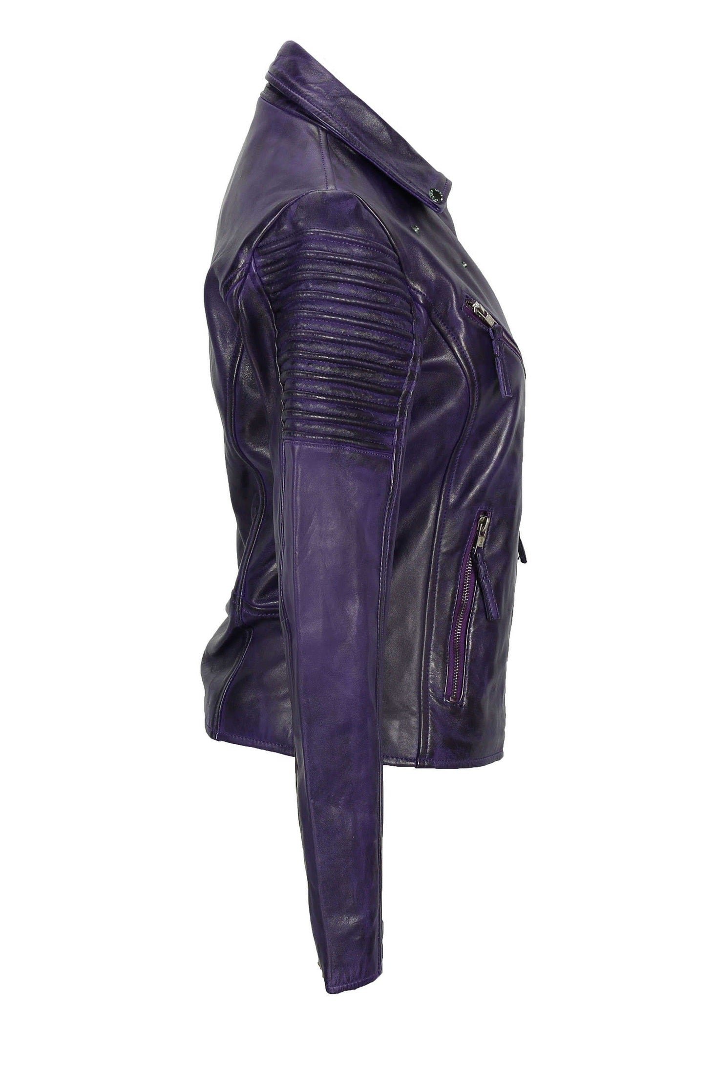 Women’s Purple Retro Leather Biker Jacket side