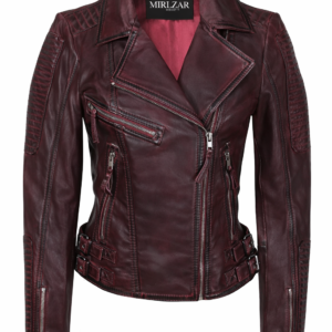 Women’s Retro Leather Biker Jacket with Racing Detail