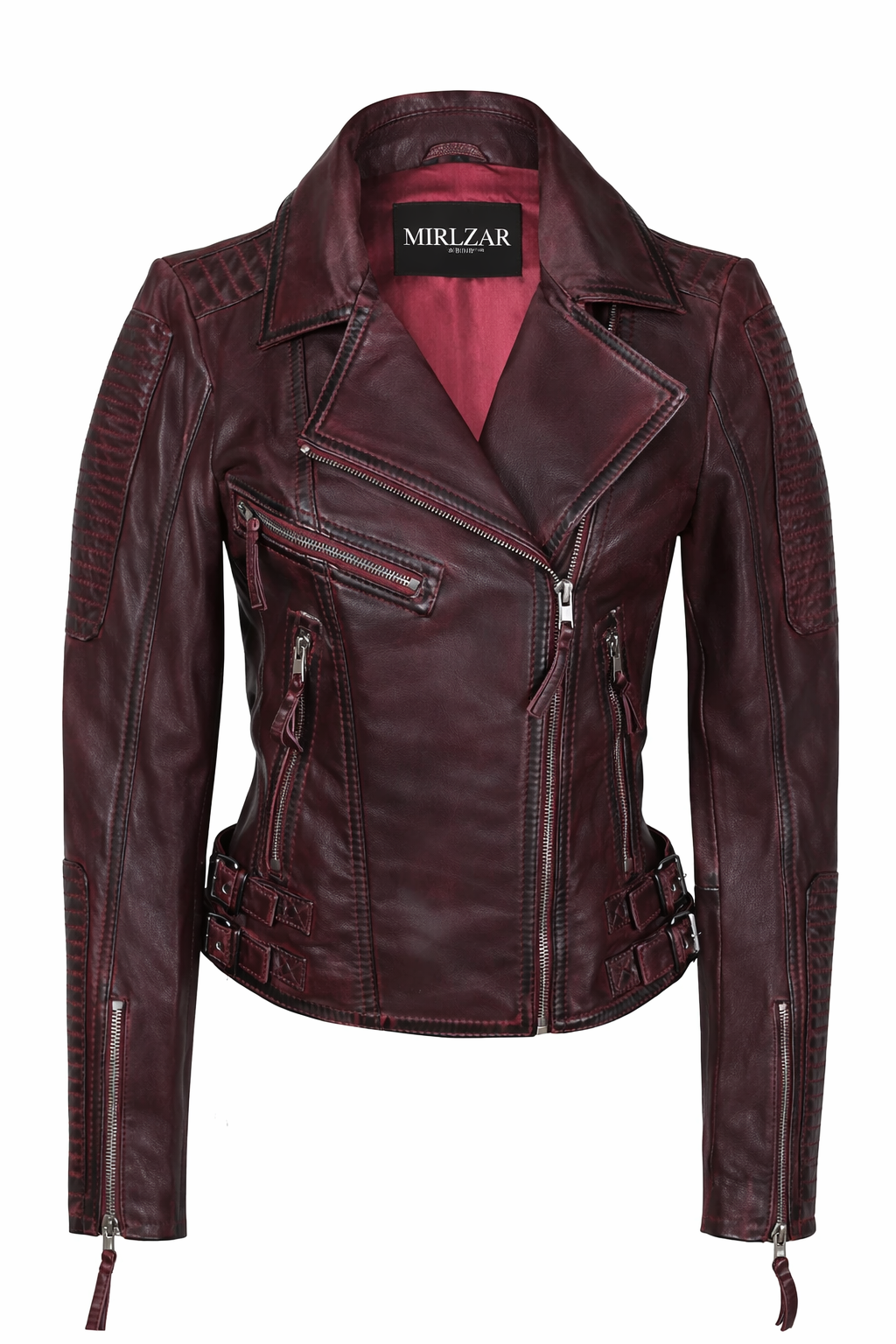 Women’s Retro Leather Biker Jacket with Racing Detail