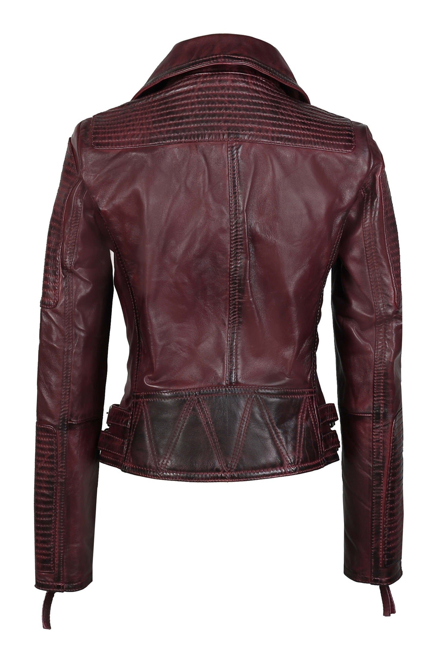 Women’s Retro Leather Biker Jacket with Racing Detail back