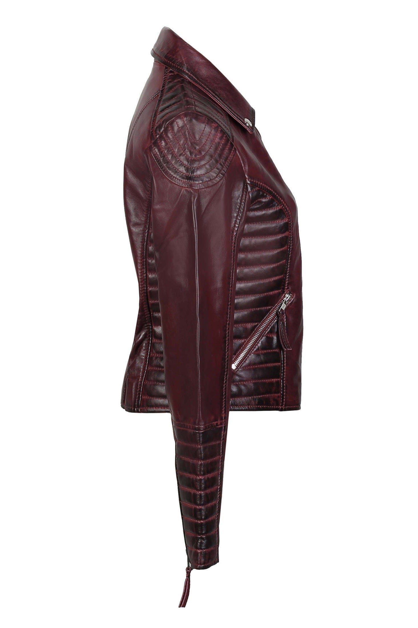 Women’s Retro Leather Biker Jacket with Racing Detail side