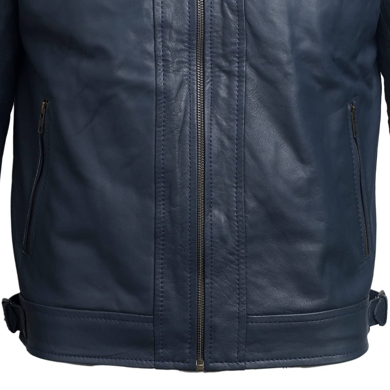 Men Blue Leather Jacket - Image 3