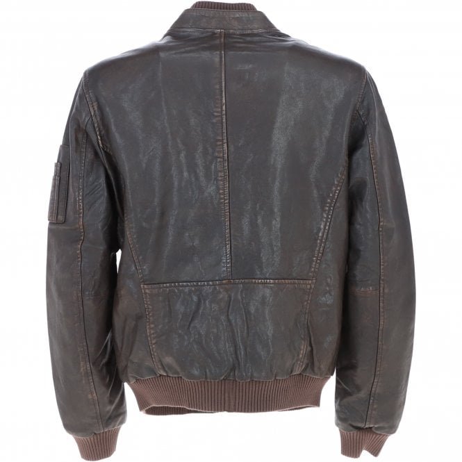 Men’s Coffee Brown Vintage Leather Bomber Jacket - Image 2