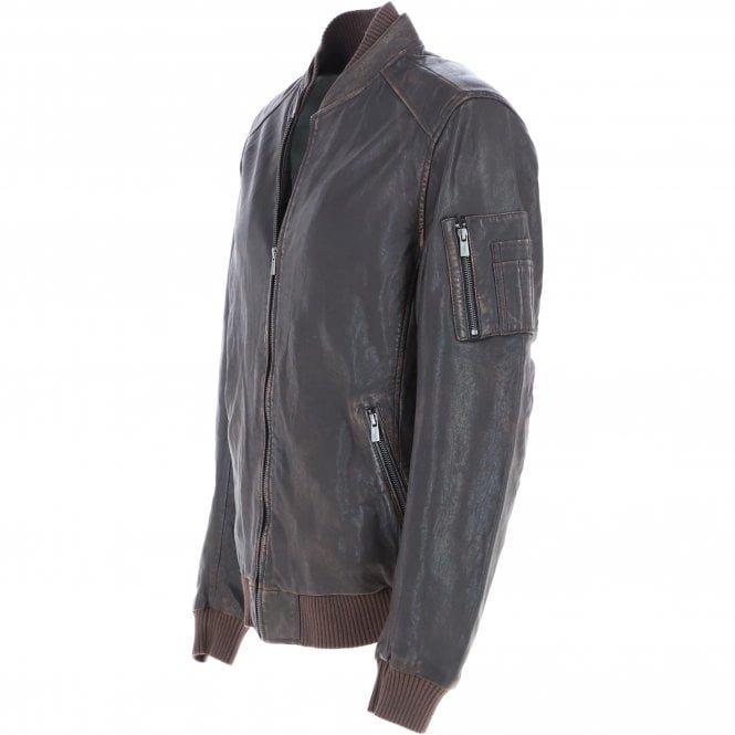 Men’s Coffee Brown Vintage Leather Bomber Jacket - Image 3