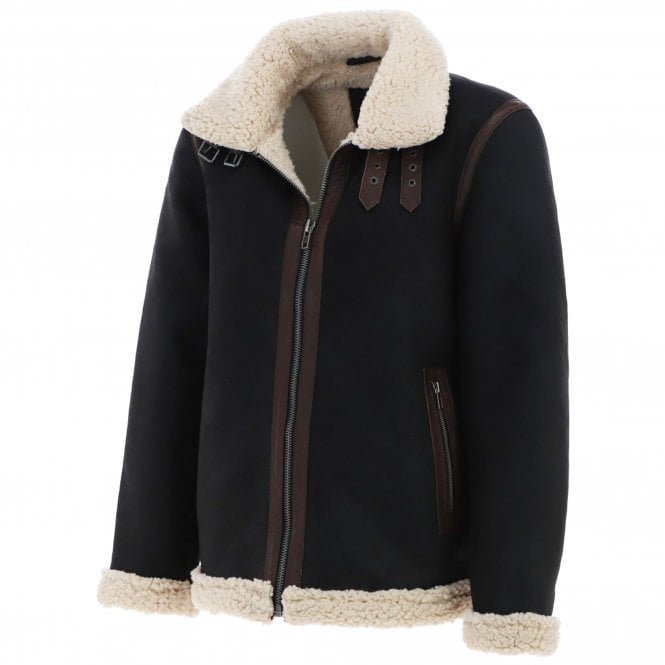 Men’s Black Suede Leather Jacket with Faux Fur Collar - Image 3
