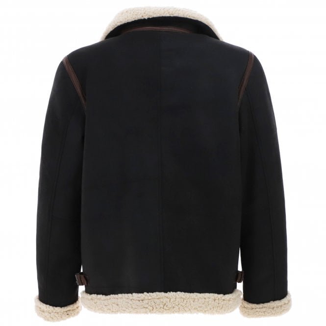 Men’s Black Suede Leather Jacket with Faux Fur Collar - Image 2