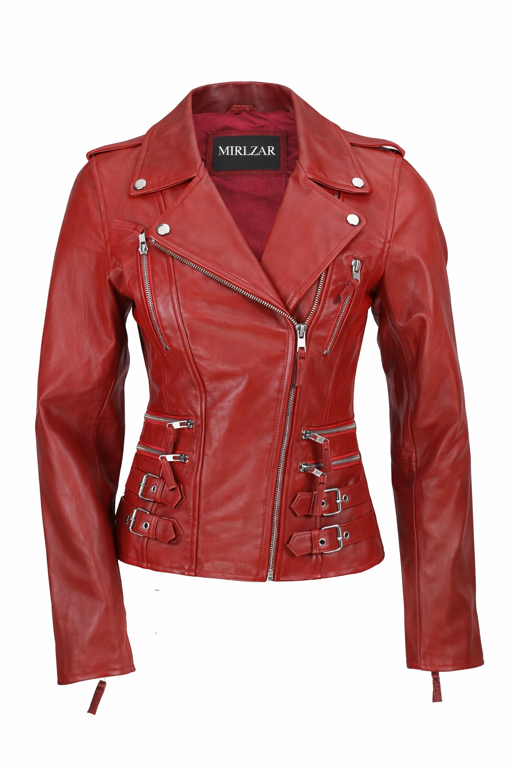 Women’s Buckle Detail Leather Biker Jacket