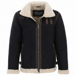 Men’s Black Suede Leather Jacket with Faux Fur Collar