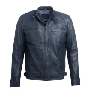 Men Blue Leather Jacket