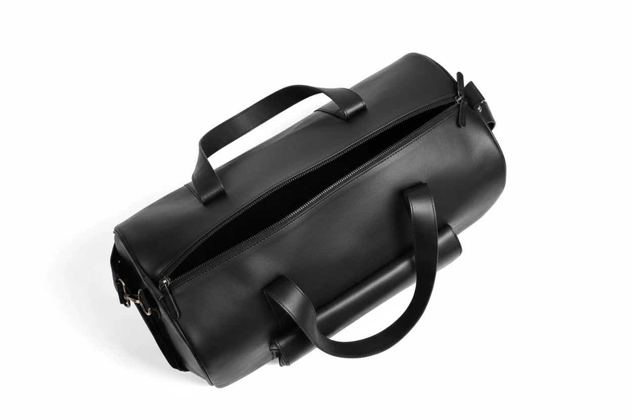 Mirlzar Premium Black Full-Grain Pull-Up Leather Duffel Bag - Image 4