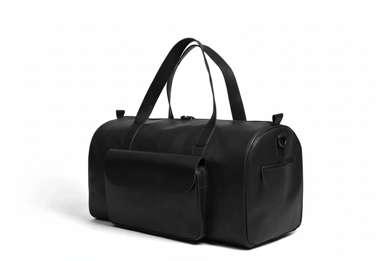 Mirlzar Premium Black Full-Grain Pull-Up Leather Duffel Bag - Image 5