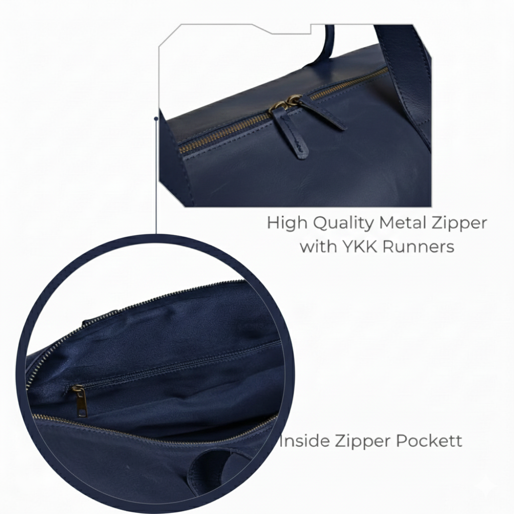 Mirlzar Premium Navy Full-Grain Pull-Up Leather Duffel Bag - Image 13